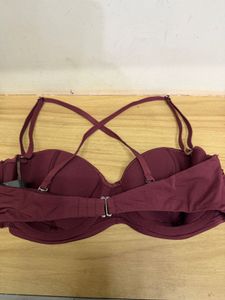 H&amp;M Maroon Ruched Bikini Top
