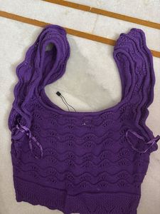 Purple Knit Cropped Top