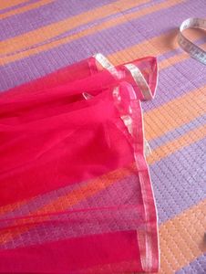 Vibrant Pink Net Dupatta with Silver Border