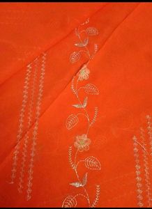 Orange Saree with Floral Embroidery