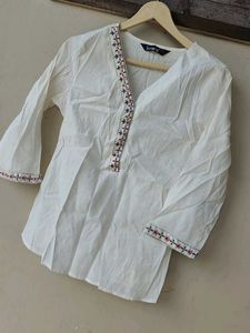 White Embroidered Kurti Top