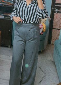 Grey Wide-Leg Pants Set