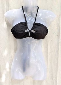 I. Stylish Black Textured Bikini Top