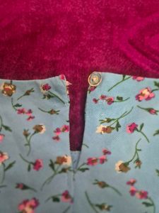 Blue Floral Sheer Sleeve Top