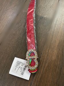 Red Designer Belt with Crystal Buckle