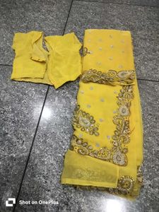 Vibrant Yellow Embellished Saree special offer 🎉