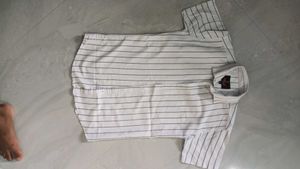 Men's White Striped Casual Shirt – Short Sleeve
