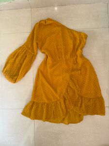 Chic Yellow Swiss Dot Dress
