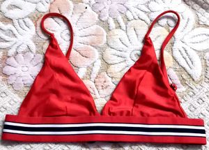 Red Triangle Bra with Striped Band