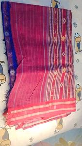 Vibrant Blue &amp; Red Woven Saree