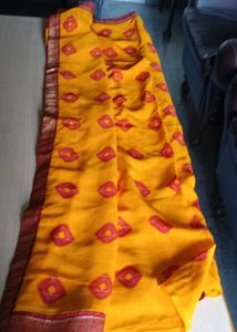 Mustard Yellow Chiffon Saree With Blouse