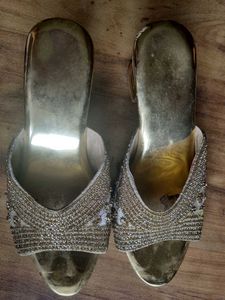 Golden Embellished Party Heels