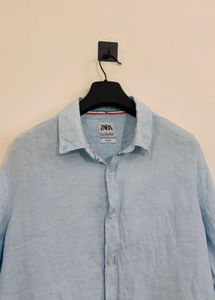 Zara Men's Light Blue Linen Shirt