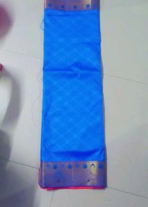Vibrant Blue Silk Saree with Gold Border
