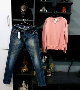 Pack 2 Quality Pink Sweatshirt&amp;Stylish Denim Jeans