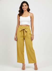Yellow Wide-Leg Belted Pants