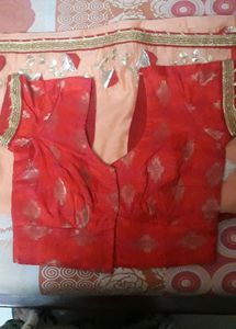 Elegant Peach Saree with Red Border
