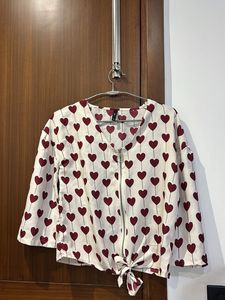 Heart Print Tie-Front Top