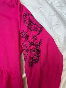 Y2K Vibrant Pink Embroidered Top