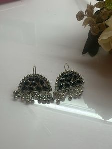 Black Stone Jhumka Earrings