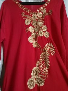 Anarkali Dress Red Stones Work