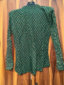 Green Printed Short Kurta | Size Medium