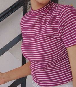 Violet Stripe Fitted Crop Top