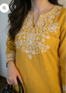 Embroidery Yellow Cotton Kurta Set with Palazzo Pa