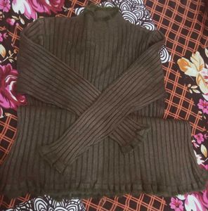 Brown Ribbed Knit Dress