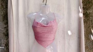 I. Sparkly Pink Cowl Neck Halter Top