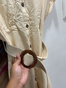 Cream Button-Down Shirt Dress with Belt