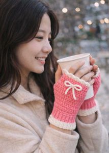 Handmade Pink & White Fingerless Gloves