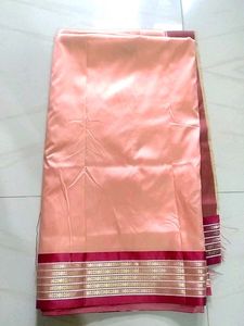 Peach Silk Saree with Maroon Border
