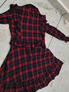 Red Plaid Button-Up Shirt with "Rainbow" Detail