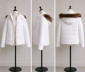 🤍White Puffer Jacket with Fur Hood