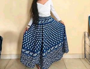 Boho Blue Printed Maxi Skirt