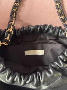 Chic Black Drawstring Hobo Bag with Chain