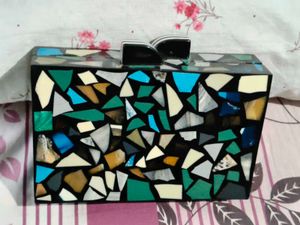 Wooden Mosaic Clutch Bag