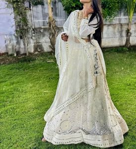 Elegant White Mirror Work Lehenga Choli