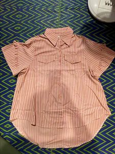 Peach Striped High-Low Loose Fit Shirt