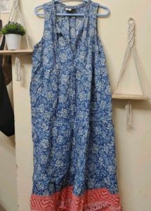 Blue Floral Sleevless Maxi Dress