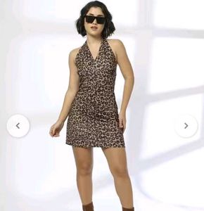 Leopard Print Halter Neck Dress