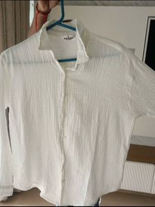 Cozy Textured White Shirt Trouser  Set