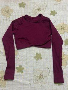Burgundy Cropped Long Sleeve and Pant active wear