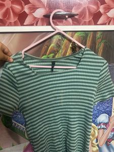 Striped Ribbed Knit Square Neck Top