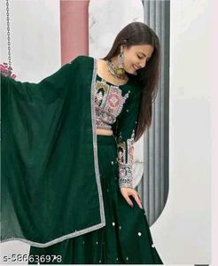Stunning Green Embroidered Lehenga Choli Set