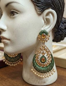 Designer Green &amp; Gold Earrings