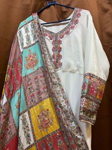Elegant White gown with Dupatta