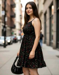 New Black Floral Print Mini Dress