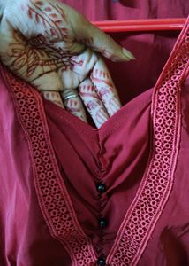 Maroon Lace Trim Peplum Blouse